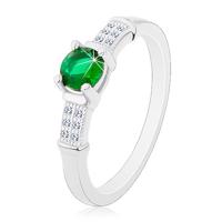 Zaręczynowy pierścionek, srebro 925, cyrkoniowe ramiona, okrągła zielona cyrkonia - Rozmiar : 49