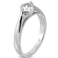 Zaręczynowy pierścionek, stal 316L srebrnego koloru, bezbarwna cyrkonia, zaokrąglone ramiona - Rozmiar : 59