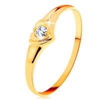 Złoty pierścionek 585 - błyszczące serduszko z osadzoną okrągłą cyrkonią - Rozmiar : 48