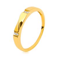 Złoty pierścionek 585 - przezroczyste cyrkonie, lśniąca fala, gładkie ramiona - Rozmiar : 56