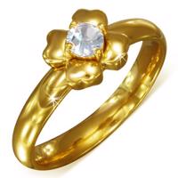 Złoty pierścionek ze stali nierdzewnej z bezbarwną cyrkonią - kwiat - Rozmiar : 60
