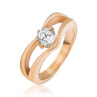 Złoty stalowy pierścionek, podwójny szpic, cyrkonia - Rozmiar : 56